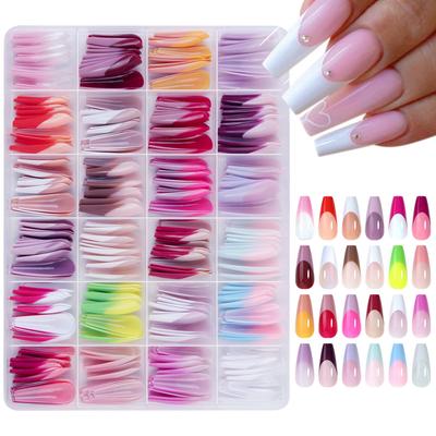 288Pcs Colorful French Tips Fake Nails DIY Manicure Extension Long Coffin Press On Nails Reusable Full Cover False Nails Art