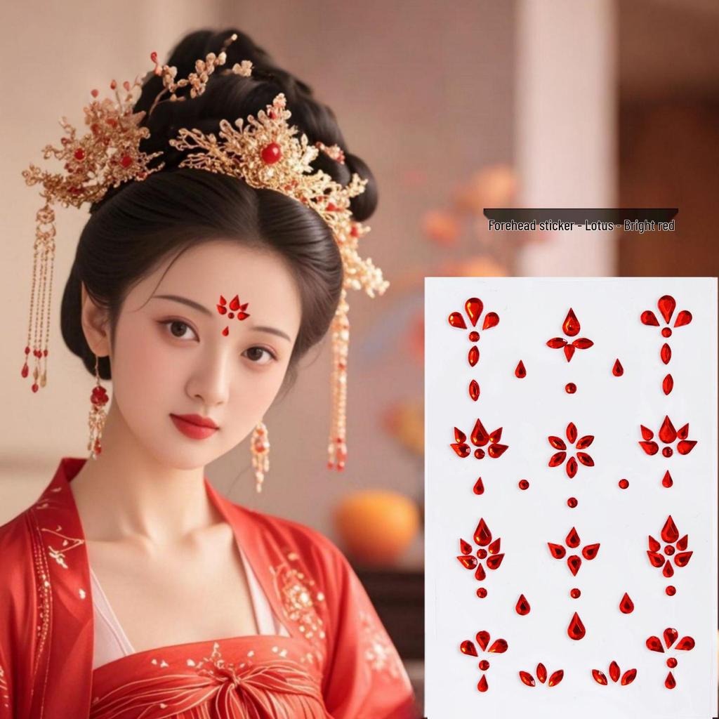 Ancient Style 3D Forehead Gem Stickers for Hanfu Costume - Children’s Glitter Gem Eye Corner and Tear Design