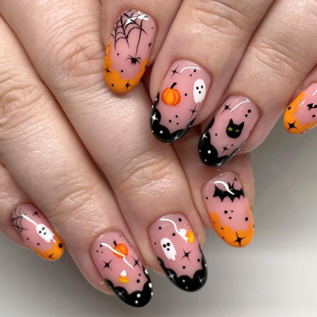 

European & American Halloween Wearable Nail Art - Pumpkin Goofy Removable False Nails