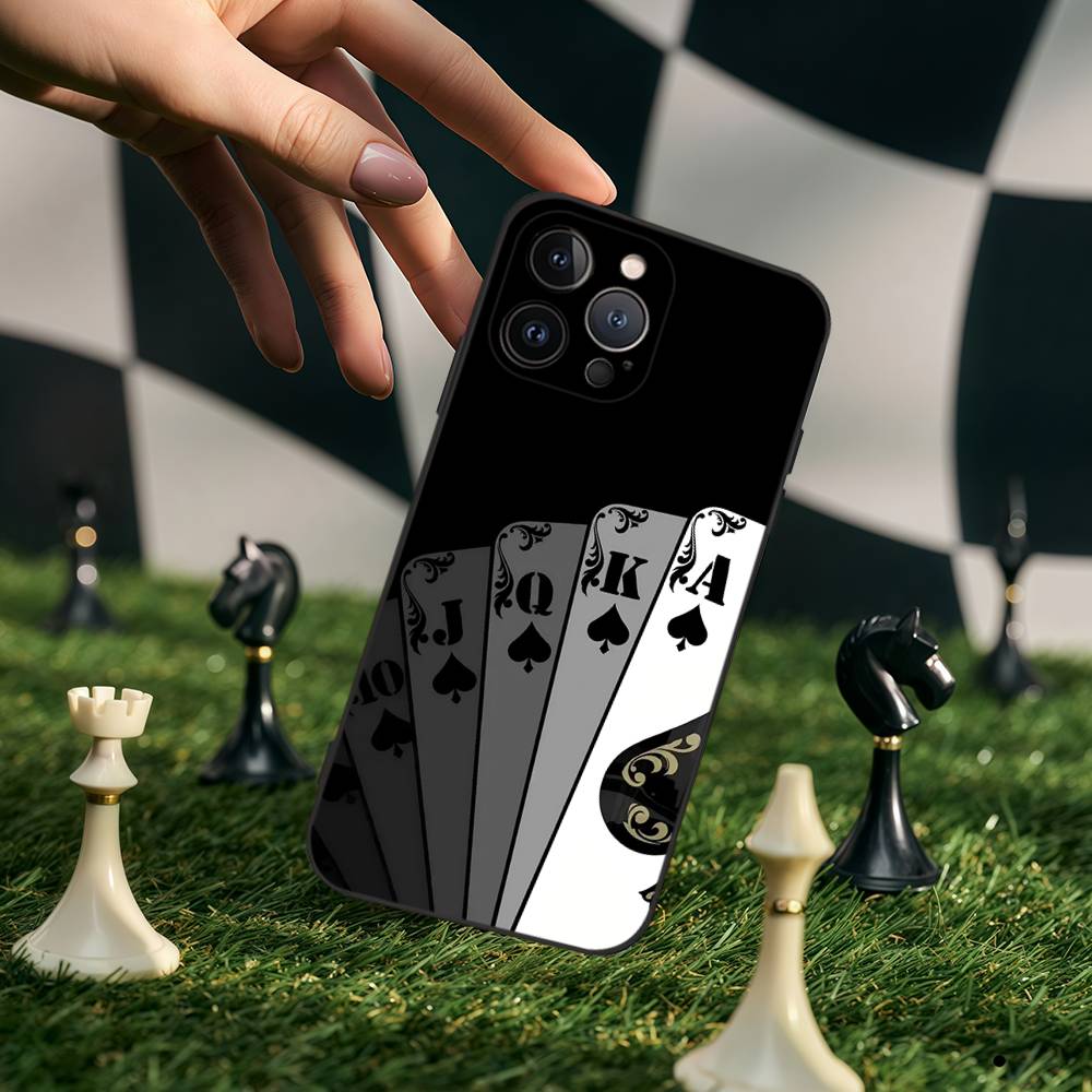 Playing Cards Phone Case For IPhone 17,16,15,14,13,12,11,Pro,Max,Plus,Soft Silicone Black Case