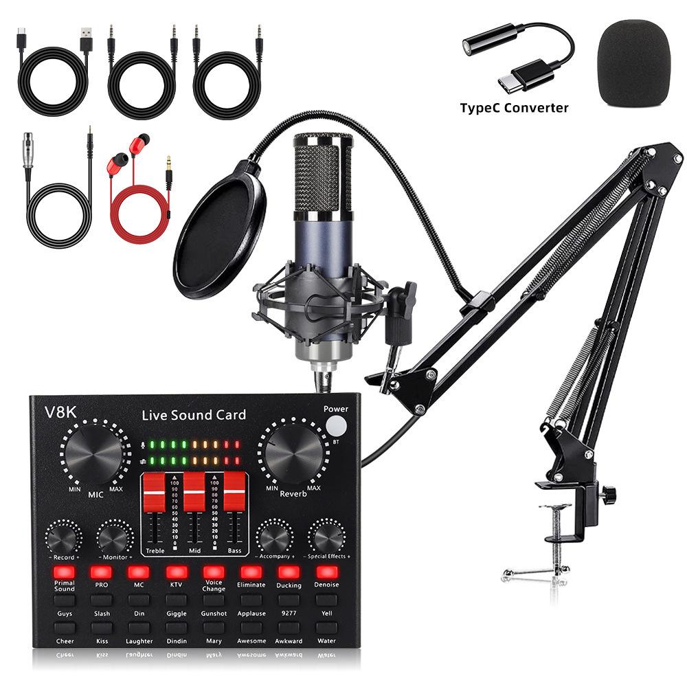 F998 Microphone F11 Podcast & Live Broadcast Set for Mobile & Computer, USB Sound Card Included