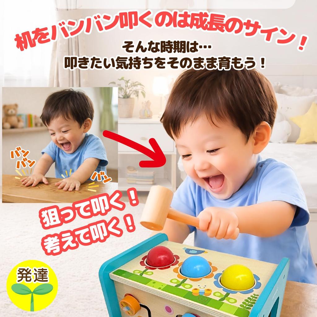 Smiim Educational Toy for 1, 2, and 3 Year Olds: Montessori Style, Shape Sorting, Hammer Toy, Wooden, Xylophone, Sound-Making, Finger Training, Concen