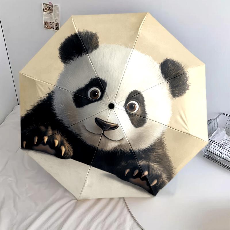 Panda Close-up pattern, automatic folding umbrella, portable and foldable design, 8 ribs, a Christmas or birthday gift.