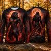 Gothic Halloween Long Sleeve T Shirt Men Monster Werewolf Moon Autumn Forest 3D Print Tee Trace Graphic New Holiday Street Top