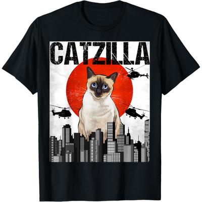 Funny Vintage Japanese Catzilla Siamese Cat T-Shirt