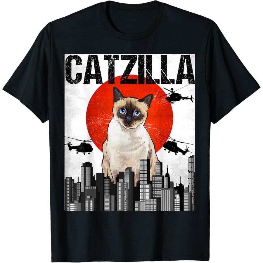 

Забавная винтажная японская футболка с сиамским котом Катзиллой XXXXXL чёрный