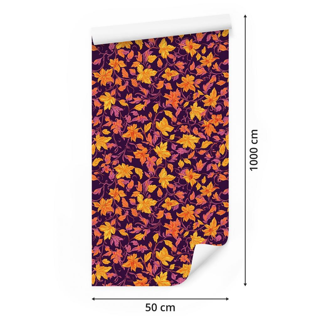 Intricate floral pattern wallpaper in burgundy, red and plum 50x1000
