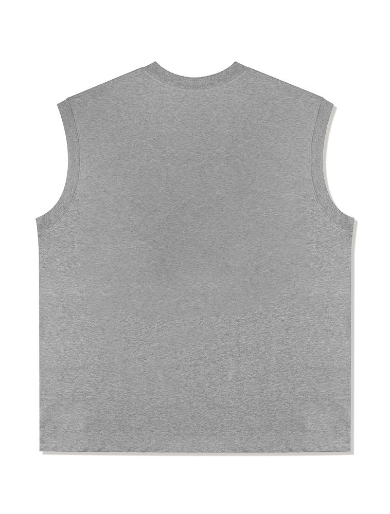 LA MAISON STUDIO Unisex Oversized Single Maison Print Sleeveless Top Melange Grey (Fcb2Ts300M)
