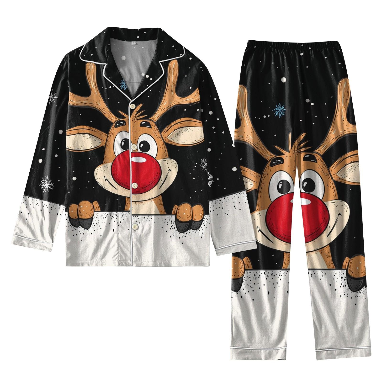 

Женский костюм из 2 предметов с принтом, топ на пуговицах с длинными рукавами, широкие брюки, комплект, пижамный домашний повседневный костюм M чёрный