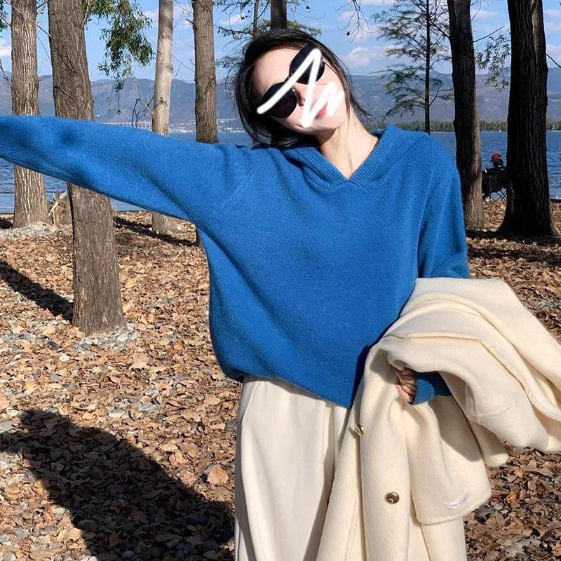 

Желтый Худи Вязаный Мягкий Клейкий Свитер Женский 2024 Новый Корейский Сериал Праздный Стиль Поздняя Осень Ранняя Зима Внутренняя одежда Топ Blue M