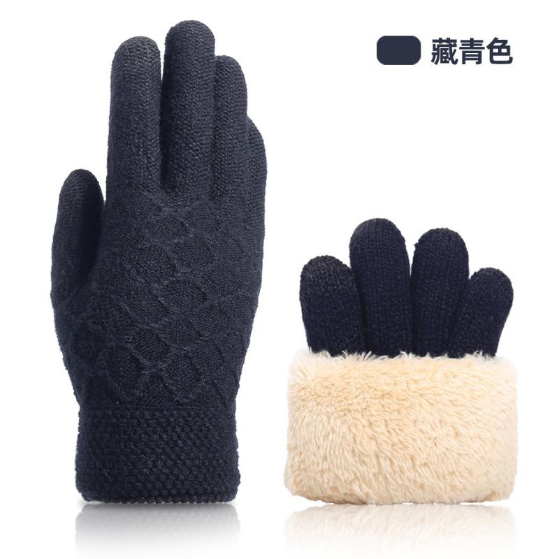New wool knitted gloves men's winter piled thickened outdoor cold-proof and warm gloves