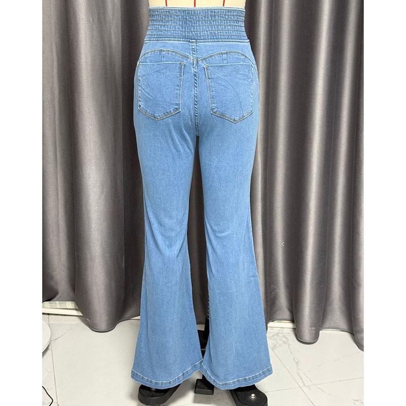 Hohe Elastizität Slim Flared Jeans Damen Casual Street High Waist Denim Hose Frühling Herbst Neue Hose mit weitem Bein