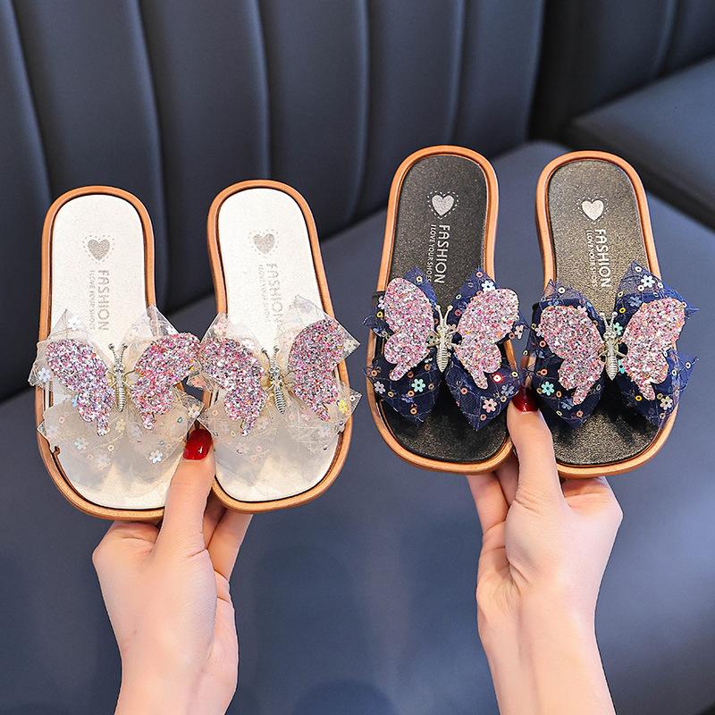 Girls' Indoor And Outdoor Non-slip Soft-soled Slippers Summer Children's Butterfly Beach Princess Flip-flops