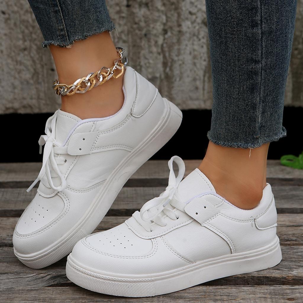 Large Size Solid Color Women's Shoes, New Casual Sports Single Shoes, Flat-bottomed Lace-up Single Shoes