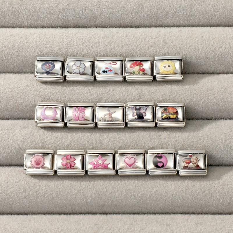 Wholesale Women's Creative Sunflower Mushroom Cat Butterfly Star Dog Charm Fit 9mm Stainless Steel Bracelet DIY Jewelry Gifts