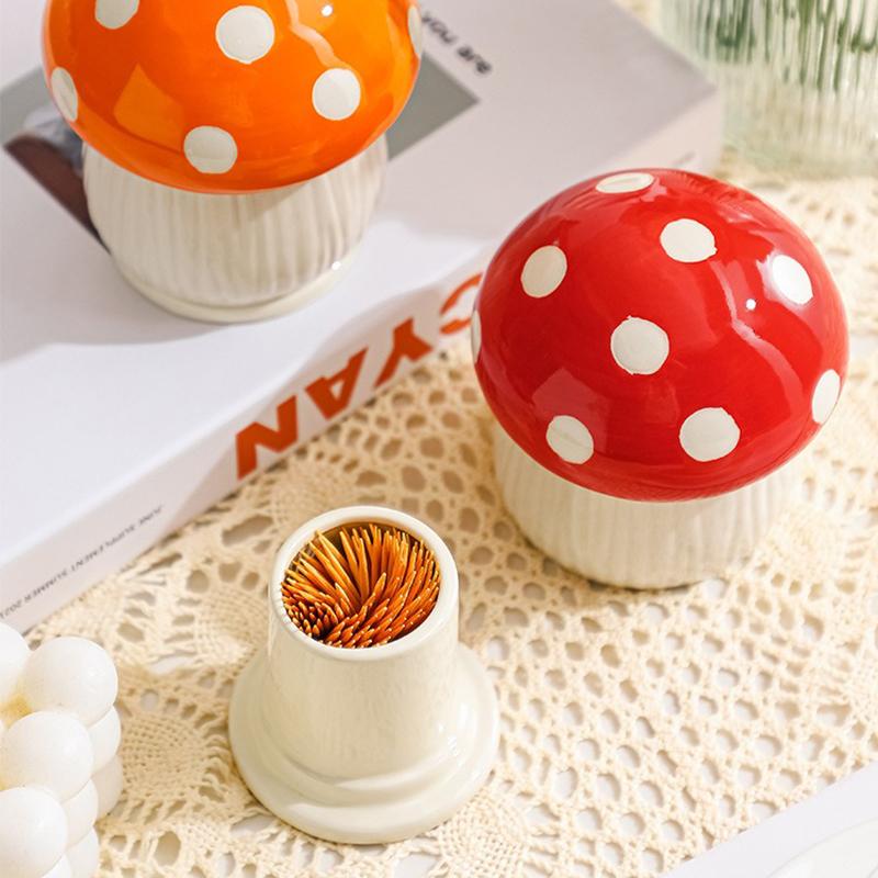 Cute Mushroom Toothpick Holder Ceramic Floss Box Desktop Decoration