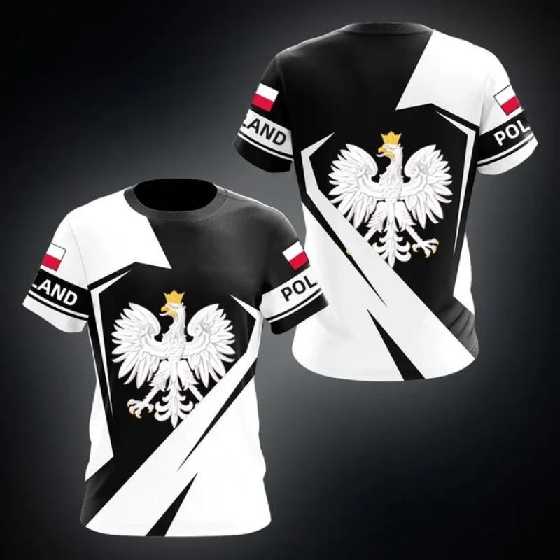 T-shirt à manches courtes et col ras du cou pour homme, surdimensionné, ample, à la mode, avec Badge de drapeau polonais, Camouflage de guerrier imprimé en 3D, séchage rapide