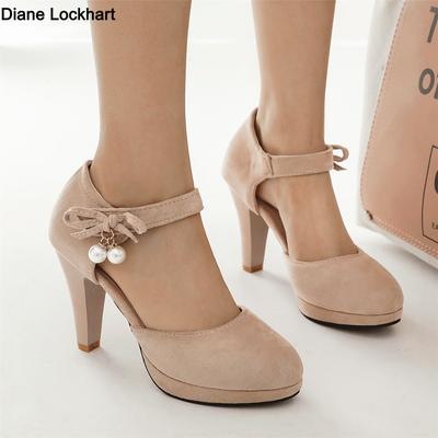 Mode 2025 Frühling Neue Flock Damen Plateau Mary Janes Pumps Mode Spitze Schleife Dicke Hohe Absätze Damen Party Hochzeit Frau Schuhe
