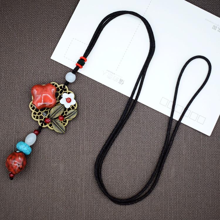 

Керамическое тканое ожерелье в национальном стиле в стиле ретро, ​​женское ожерелье-свитер, аксессуары для одежды