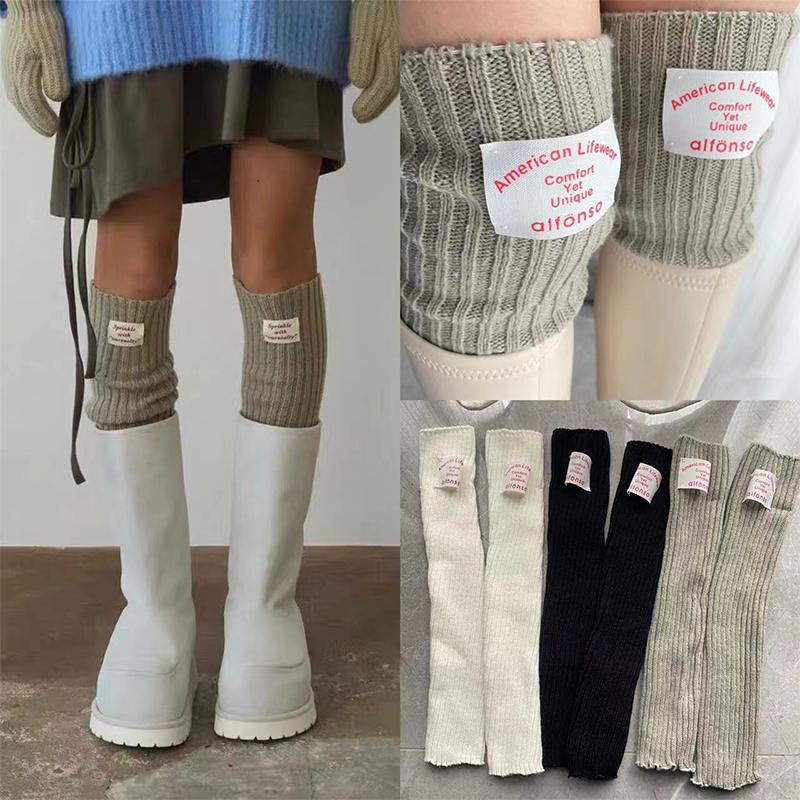 

Одна пара шерстяных носков двойного назначения с большой этикеткой, простые складные носки с манжетой, модные белые сетчатые носки с красной отделкой, многоцветные 50CM