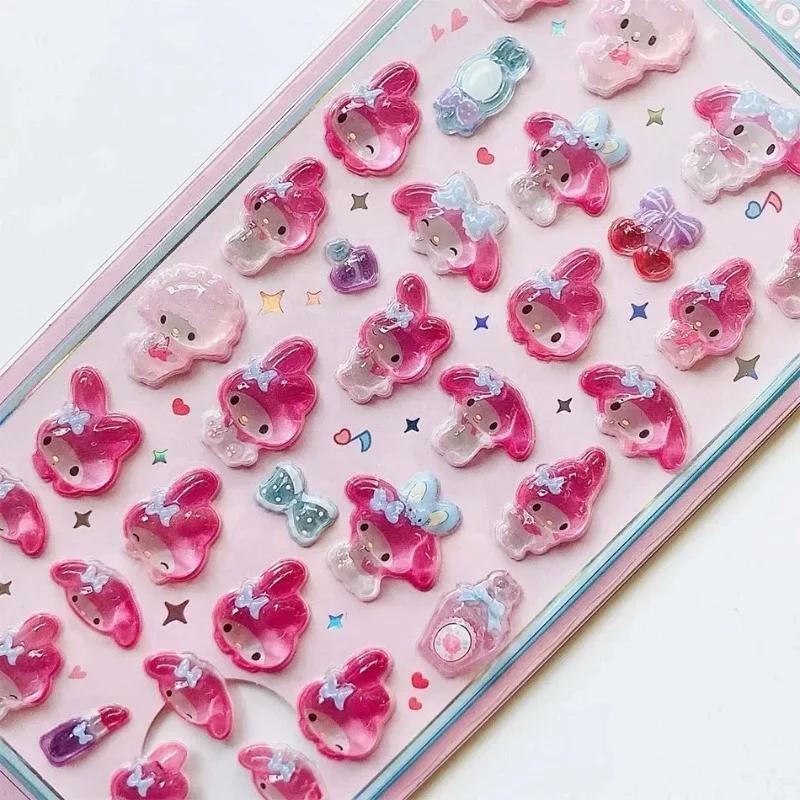 2025 Cute Cinnamoroll Kuromi My Melody Hello Kitty 3D Resin Stickers Anime Themed DIY Scrapbooking Decoration Gifts kids Toys