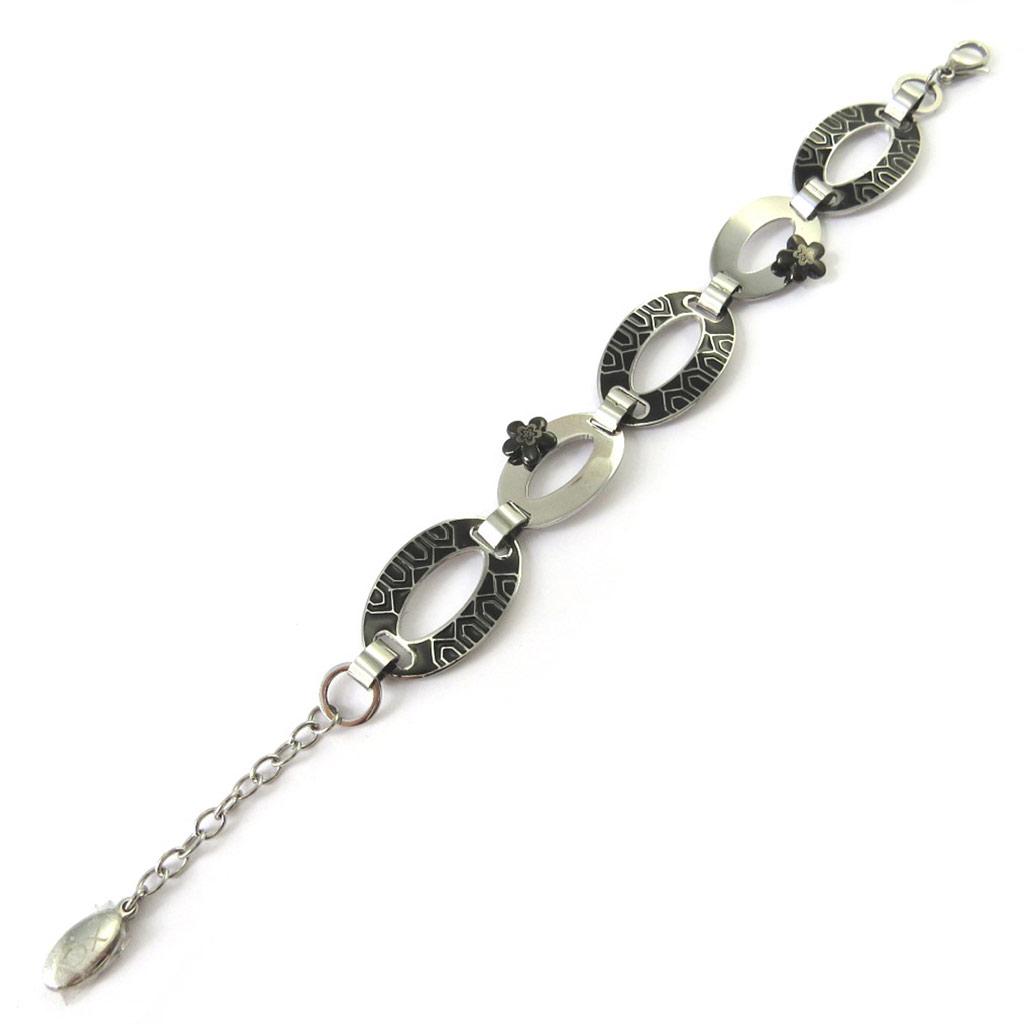 Altesse [M7225] - Black Silver 'Calypso' Steel Bracelet (flora)