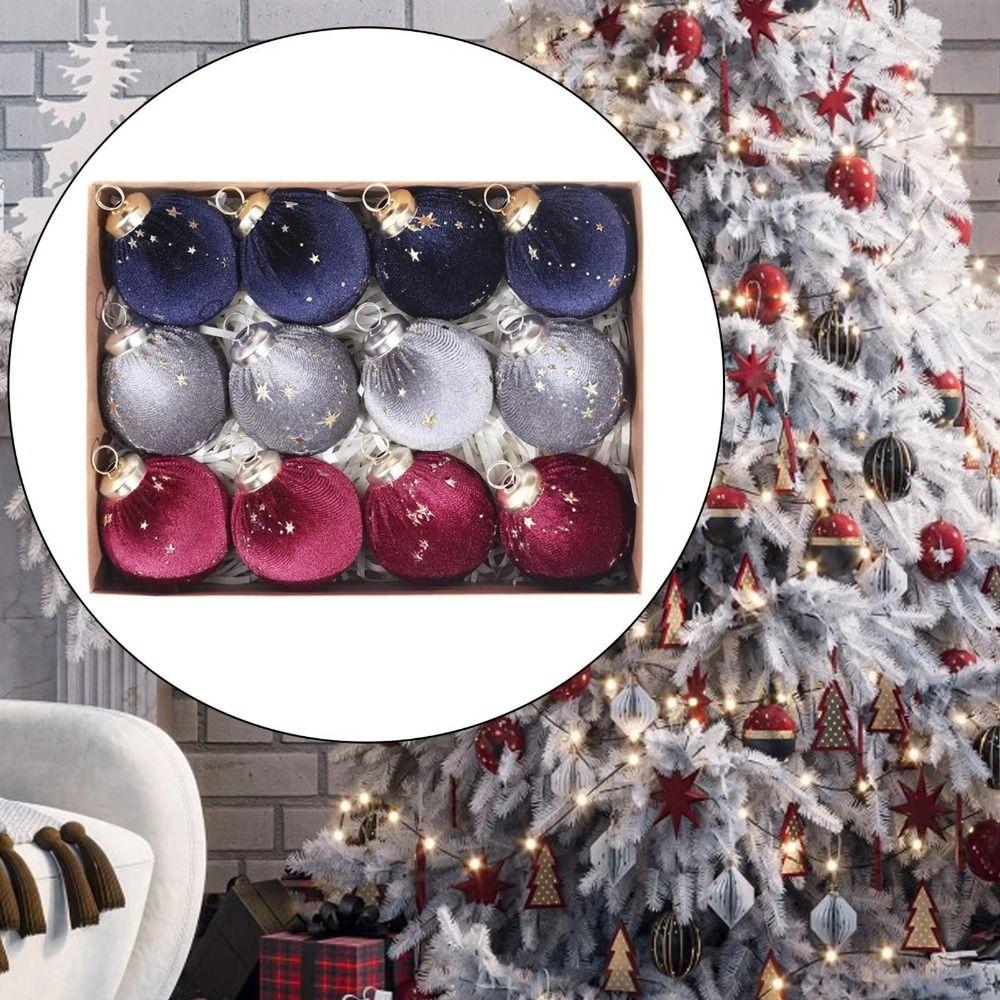12Pcs/set Creative Velvet Christmas ball Ornaments Shiny Xmas Tree Hanging Pendants Home Decoration