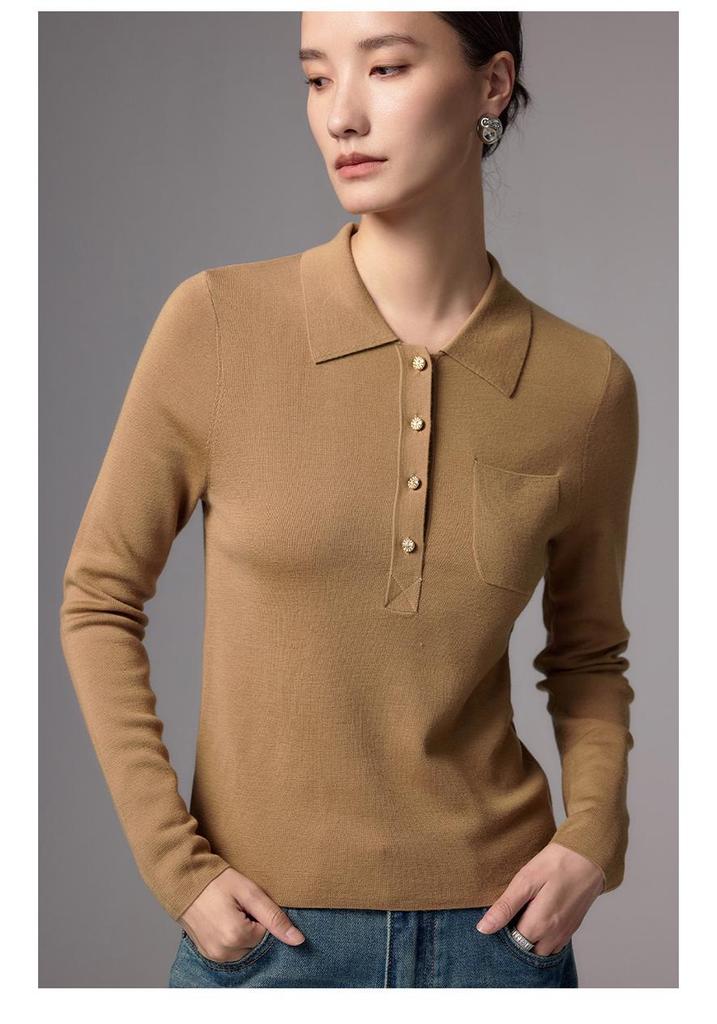 Le Ka Sha 2026 Women's 100% Pure Wool Polo Collar Long Sleeve Knit Pullover