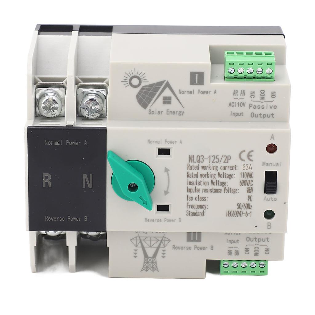 Dual Power Automatic Transfer Switch PV Inverter Type Millisecond Switching 2P 110V 63A Circuit