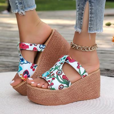 Zapatos de Moda para Mujer 2024 Zapatillas de Mujer de Alta Calidad Tallas Grandes Zapatillas de Vestir con Estampado de Moda para Mujer Nuevas Zapatillas de Plataforma con Punta Abierta