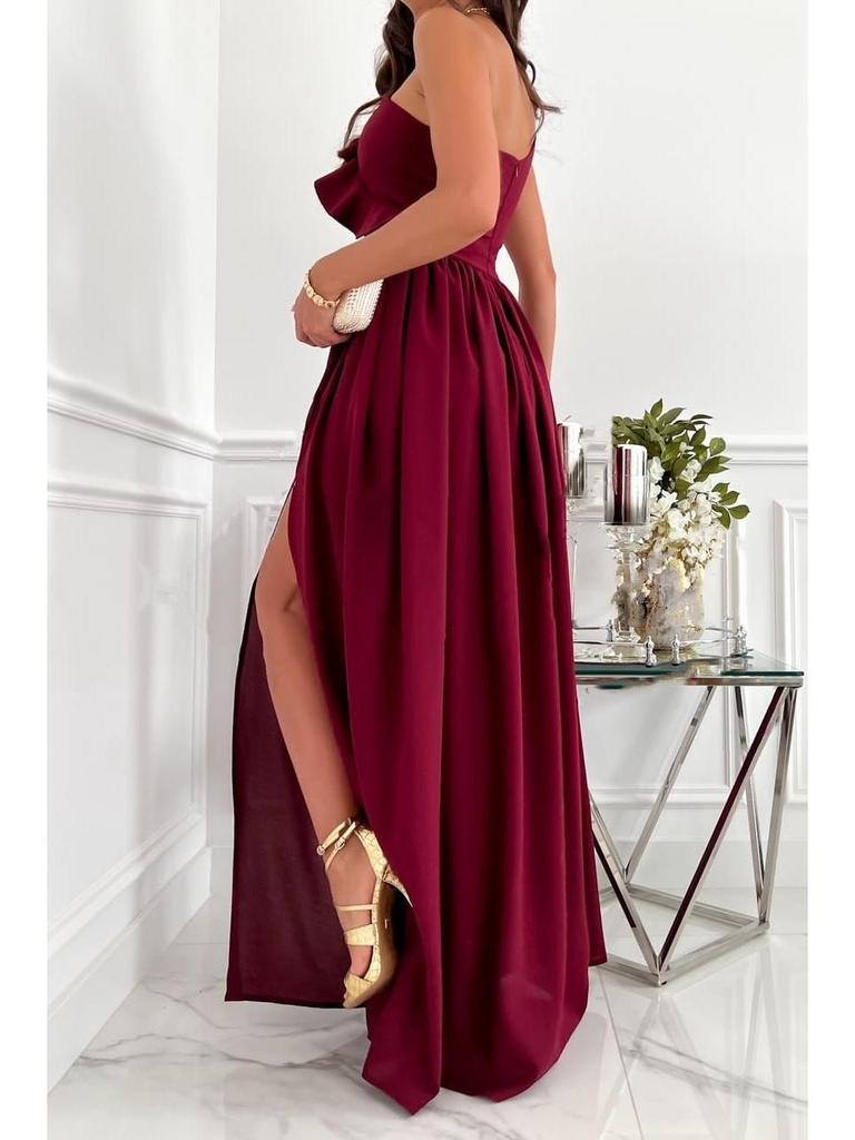 2022 Sleeveless Ruffle Hem Slit Dress - European & American Women's Style
