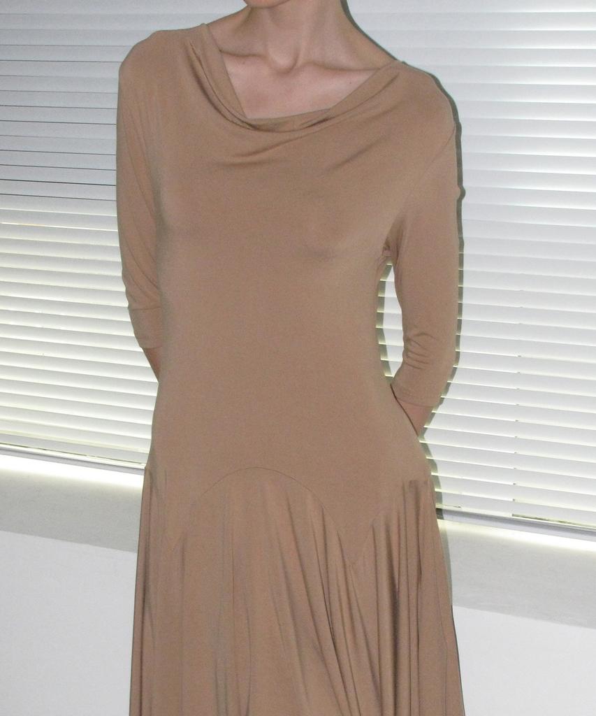 Partimento Woman Cowl Neck Asymmetrical Jersey Dress_Beige