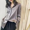 Silk Satin Shirt Ladies Blouse Spring Autumn Tops Women Clothing Button Up Long Sleeve Solid Champagne Grey Shirts