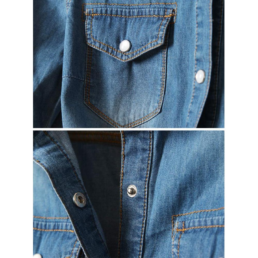 Damen 3/4-Ärmel Denim Crop Top Knotenhemd Strickjacke