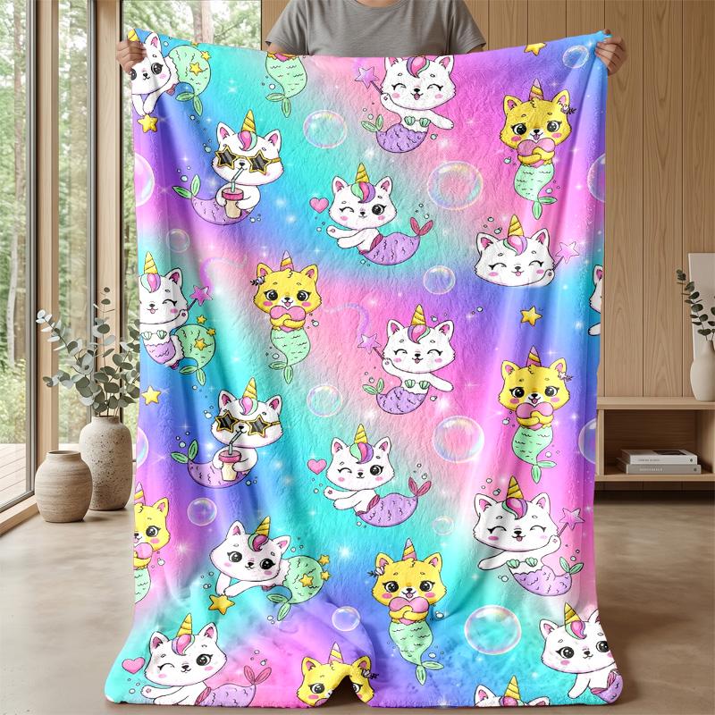 Unicorn Mermaid Cats Theme blanket Lightweight Warm Flannel Blanket Decorative Throw Blanket for Home Decoration