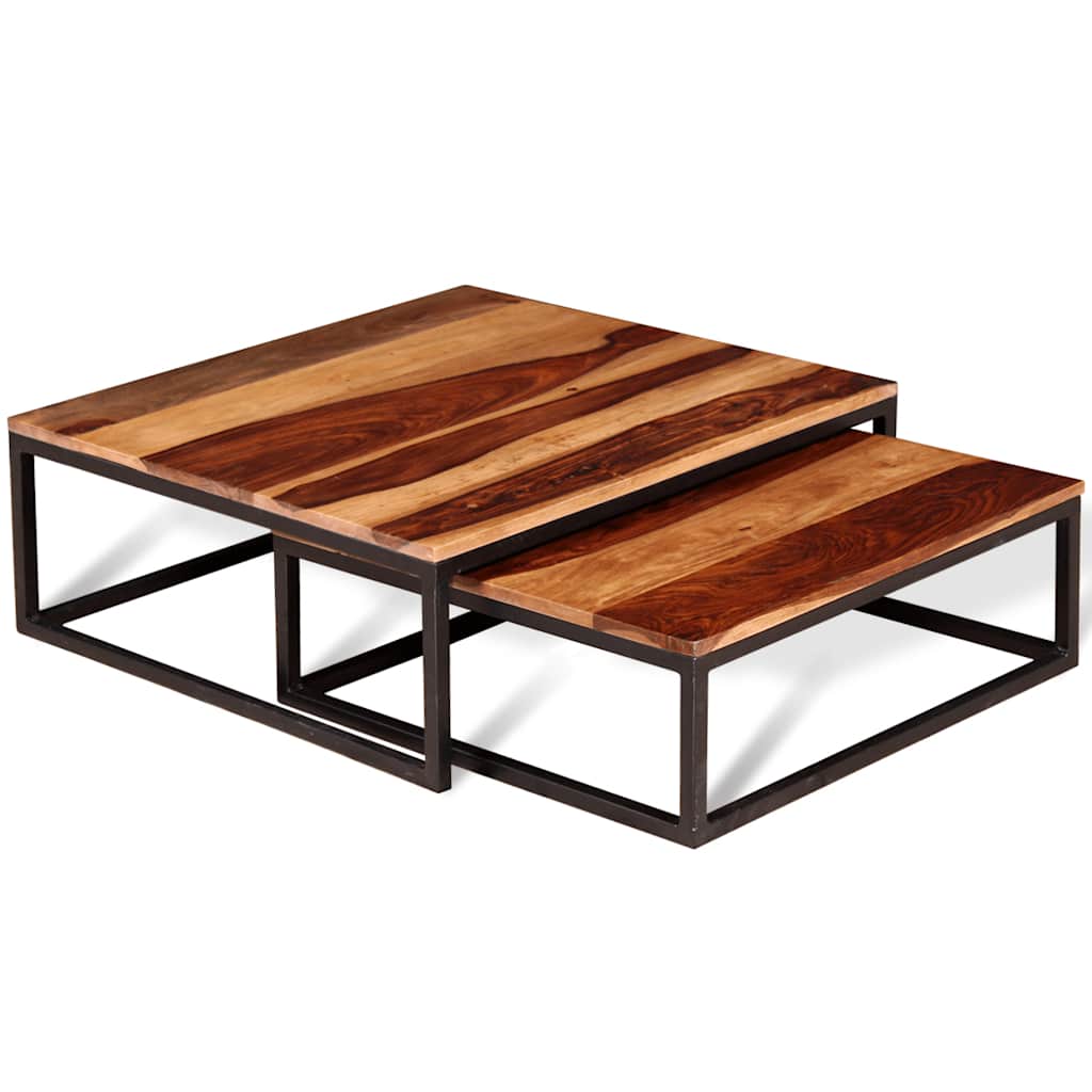 2 Piece Nesting Table Set Solid Acacia Wood