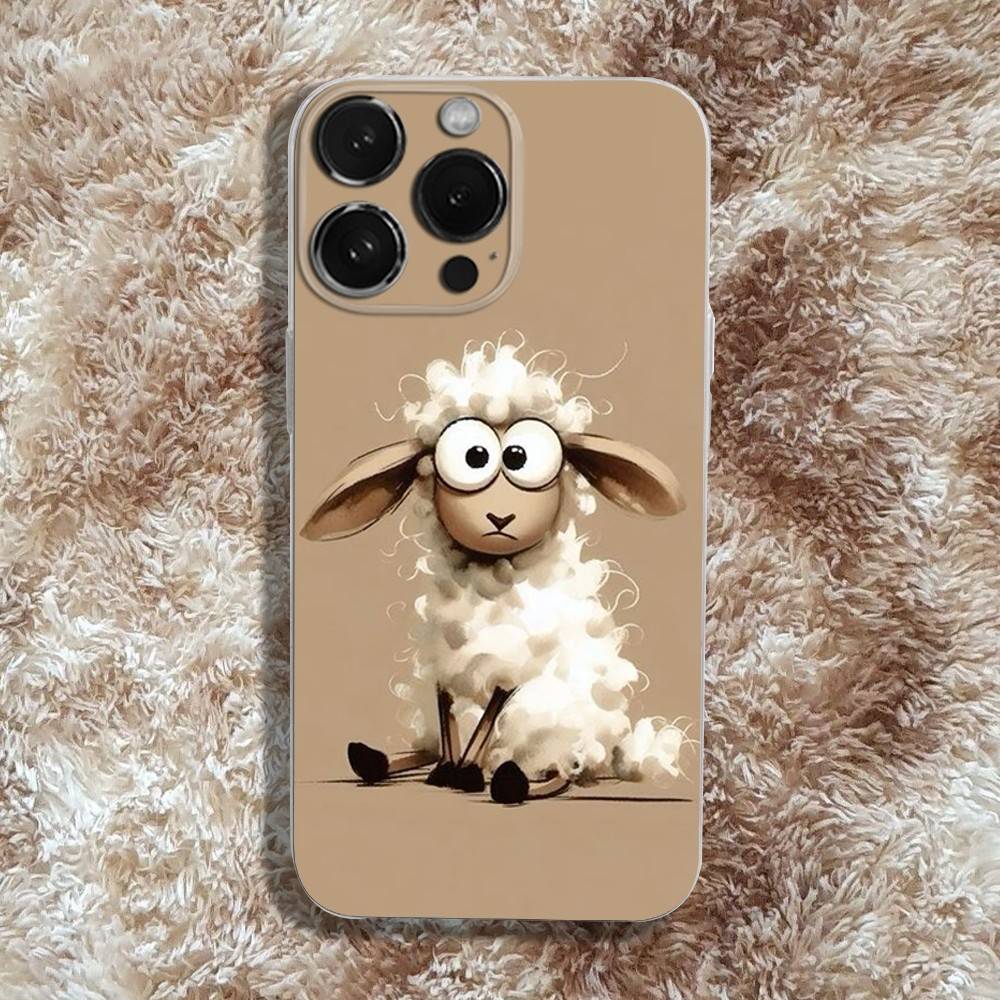 Cute Sheep Phone Case For iPhone 16,15,14,13,12,11 Pro,Max,Plus,X,XS,XR,SE4,E Mini Transparent Soft Cover