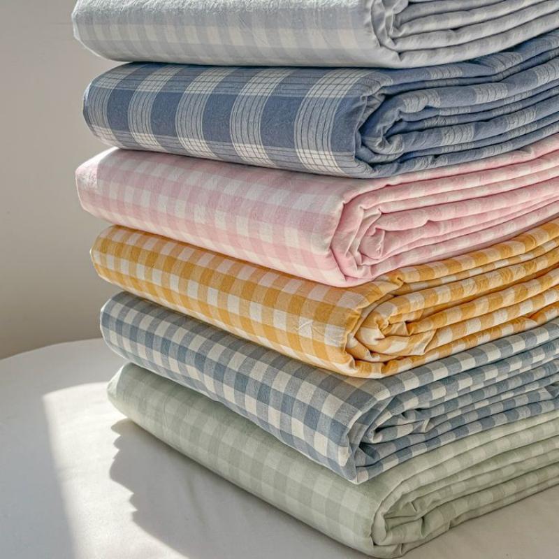 Washed Cotton Flat Sheets Summer Breathable Bedroom Bedding Mattress Cover Soft 180x230cm Household Ins Comfortable Plaid