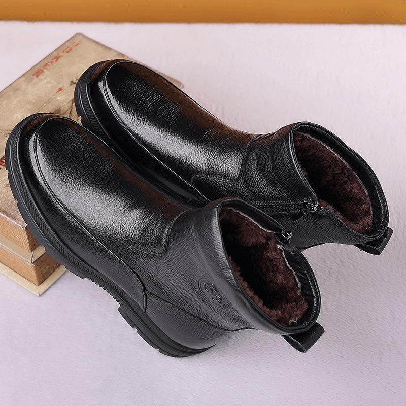 Cizme de iarnă pentru bărbați din piele naturală de vaca Cizme de zăpadă din piele naturală, calde, antiderapante, din bumbac, pentru bărbați