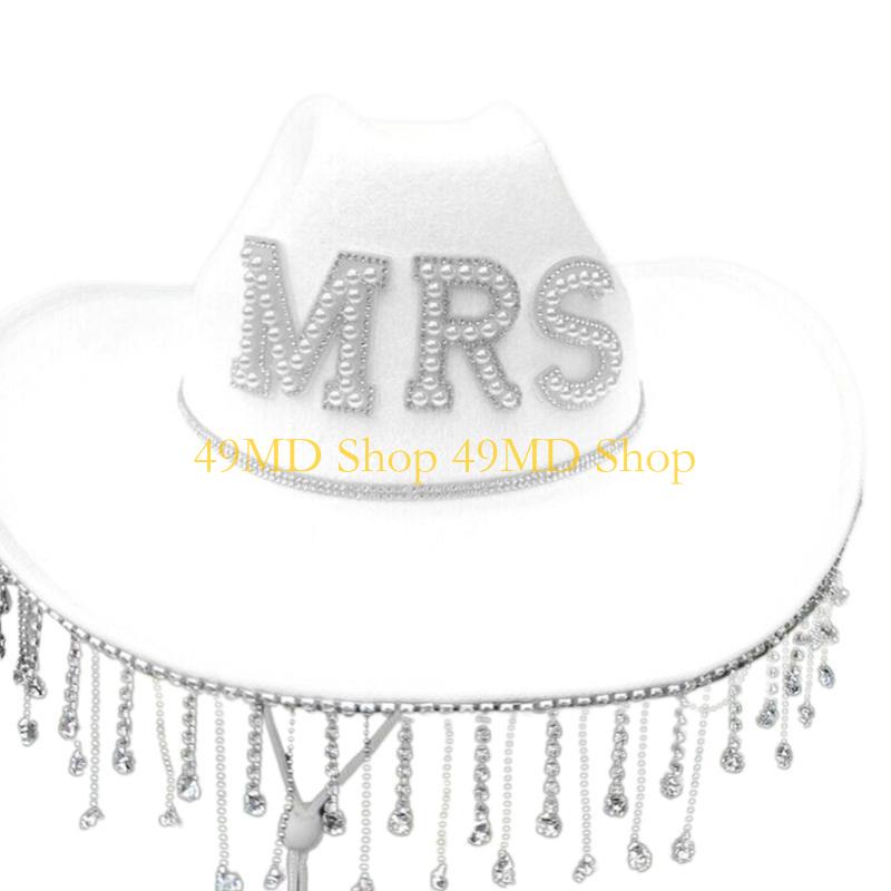 49MD Rhinestones Tassel Cowboy Hat Tassel Cowgirl Hat Bachelorette Party Hat Bridal Party Hat Bride Cowboy Hat Mrs Hat
