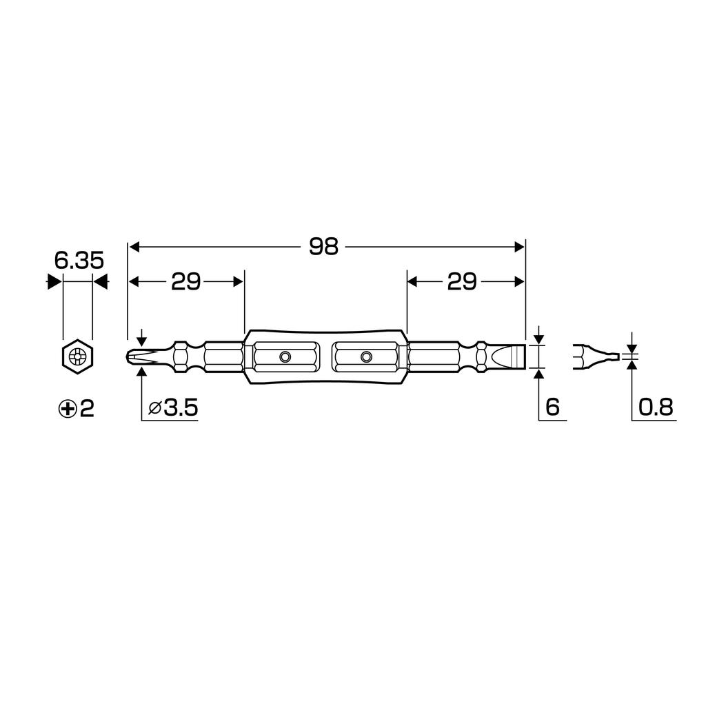 ANEX Insulated Drill 1000V for Electrical (ANEX) Double-ended Bit, Compatible, Work, +2x-6x98 AZM-2698