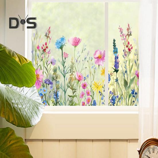 Colorful Floral Static Sticker Double-Sided Waterproof Flowers Sticker Spring Window Clings for Glass Windows Doors Home Office Decor