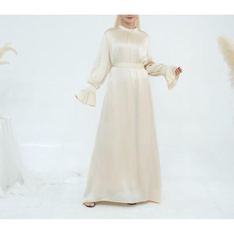 

New Arrival Middle East Waist-Controlled Lace-up Dress Dubai Elegance Satin Long Dress Satin Lace up Dress Apricot 2XL