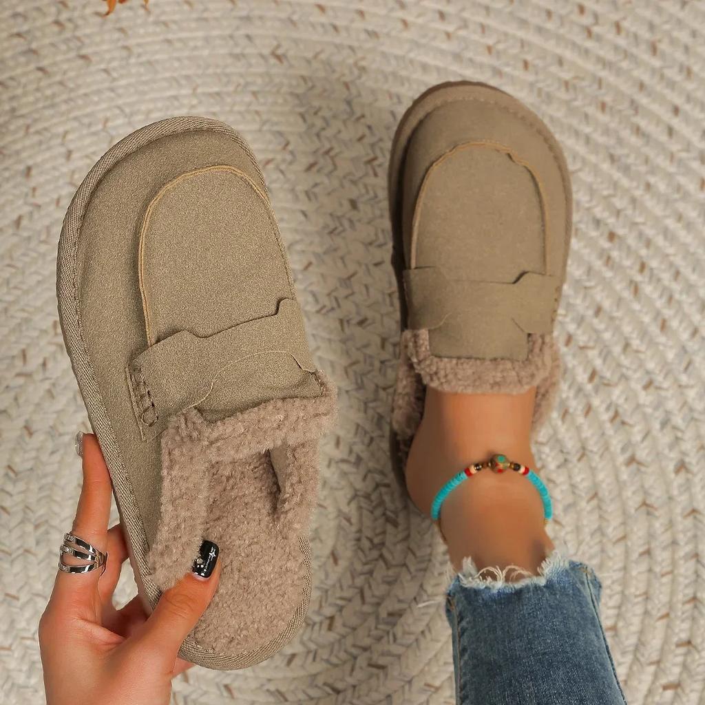 Fashion Warm Mules Slippers Women 2025 New Plush Thickened Comfortable Indoor Outdoor Solid Cotton Shoes Fashion Casual Shoes 2025