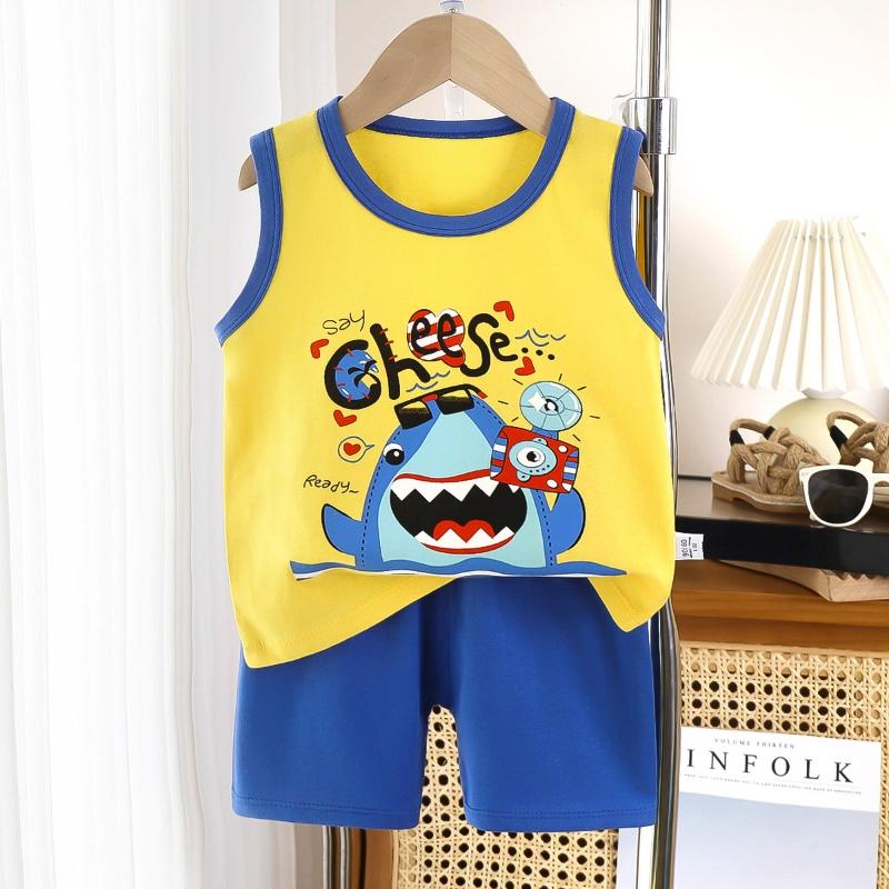 2pcs/set Children Sets Kids Cartoon Vest Suit Summer Sleeveless Tank Tops + Shorts Set Toddler Baby Boys Girls Outfits Clothes