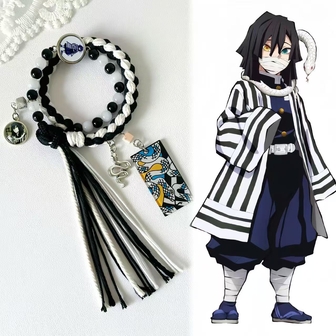 

Handmade Cord Bracelet With Double Loop Reincarnation Design Tanjiro Shinobu Genya