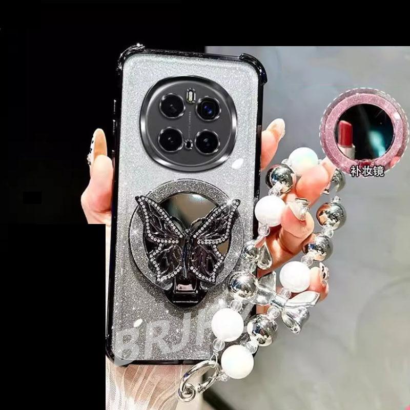 Mirror Shockproof Magnetic Case for Realme 14 13 12 Pro Plus C75 C71 C65 C63 C55 C53 C51 Butterfly Phone Holder bracelet Cover