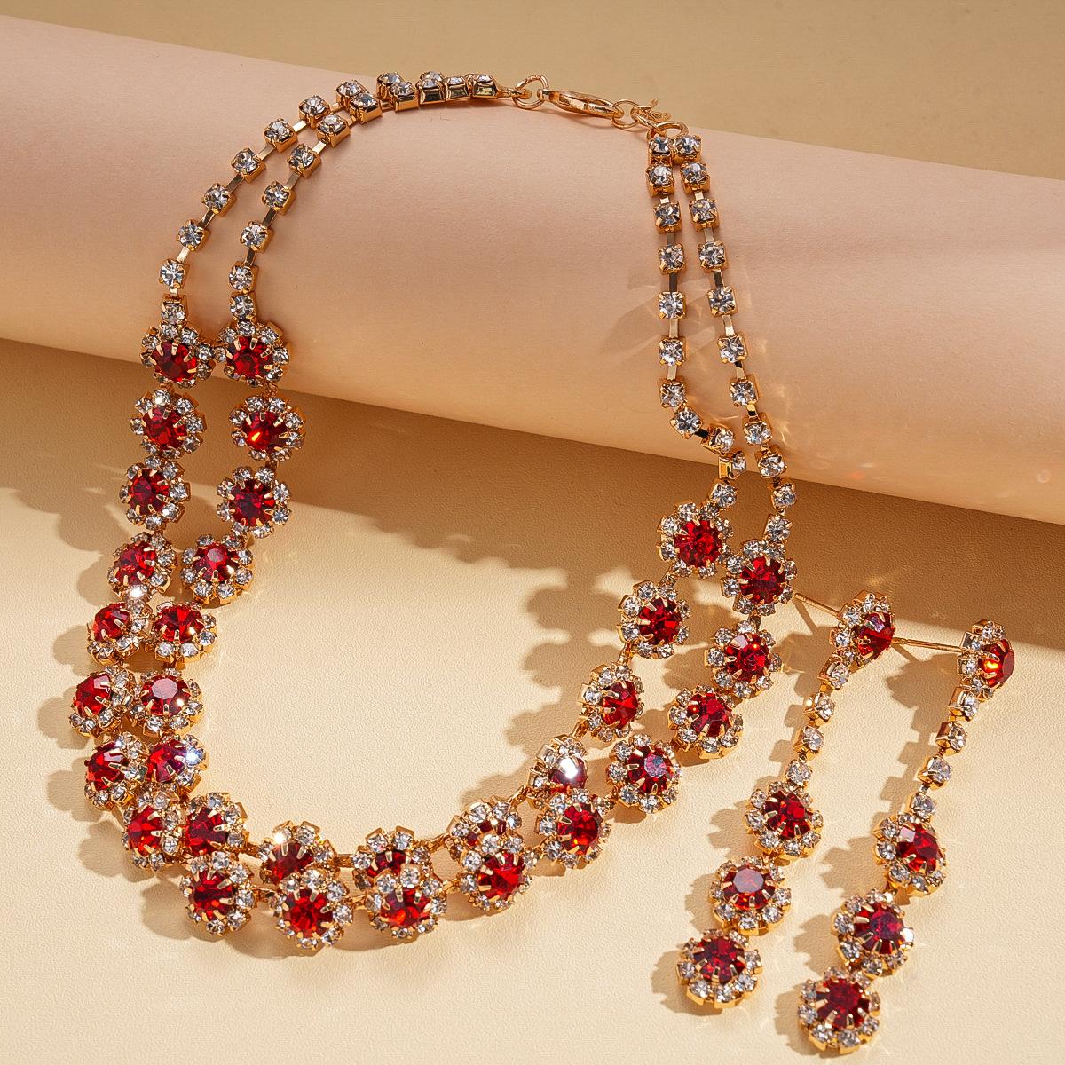 Two-piece Diamond Round Flower Double Clavicle Chain Exquisite Versatile Necklace