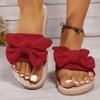 Fashion Women's Artificial Straw Sole Shoes 2024 Summer Designer Bow Flat Weave Beach Flip Flops Ladies Light Slippers Zapatos De Mujer