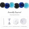 ANSOMO Blue and Black Happy Birthday Party Decorations for Boys Men Banner Balloons Navy Royal Light Blue Pom Poms Foil Curtain Décor Supplies 13th